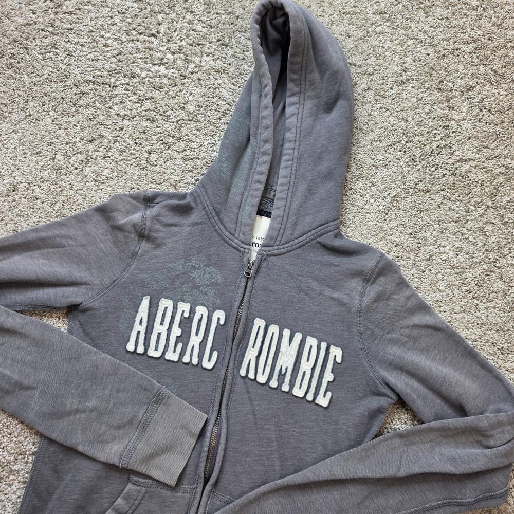 Abercrombie Womens Hoodie Gray Large Cotton Blend Zip Up Sweatshirt 2000s Y2K